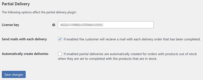 Settings Partial Delivery for WooCommerce