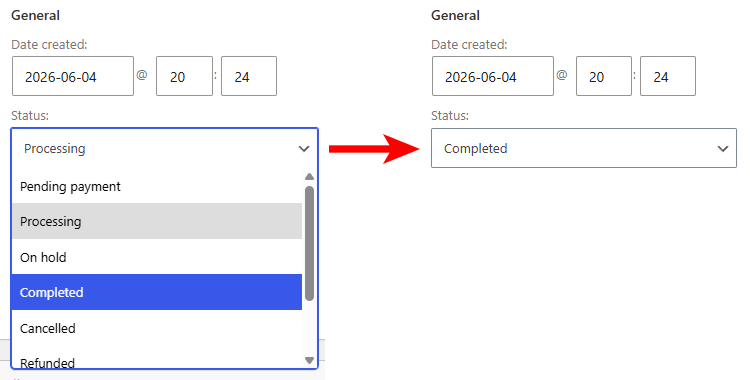 Update a WooCommerce order status to Completed