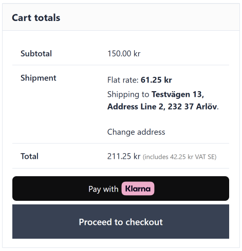 Klarna Express Checkout cart placement