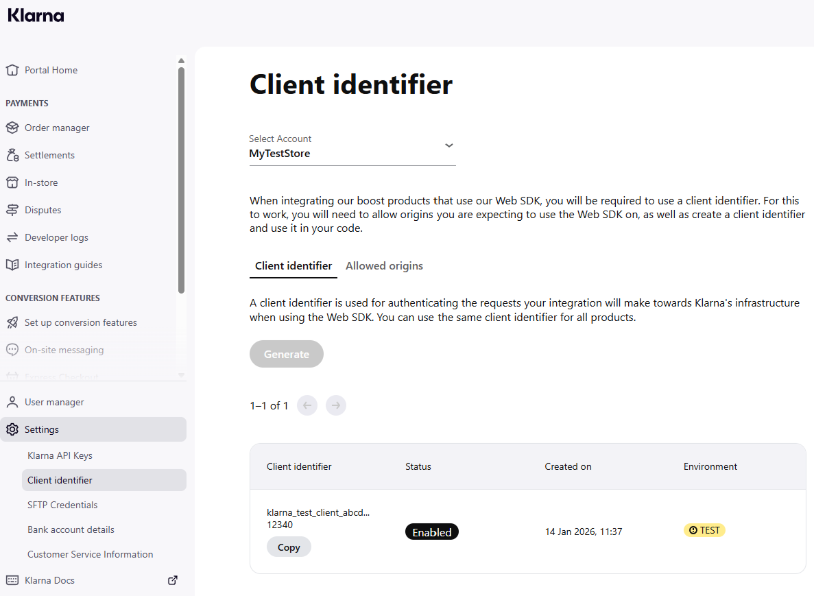 Klarna Merchant Portal - Client identifier