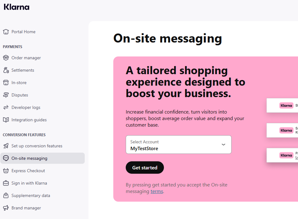 Klarna Merchant Portal - On-site messaging