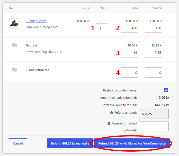 Refund an order with Klarna in WooCommerce