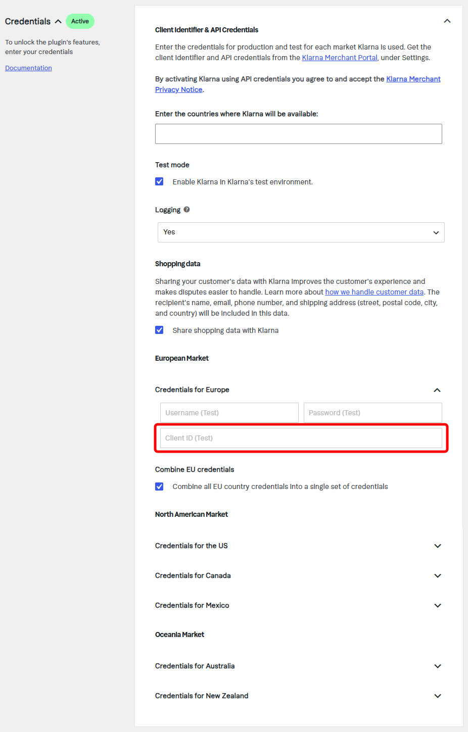 Configure the Klarna Client ID in the WooCommerce settings