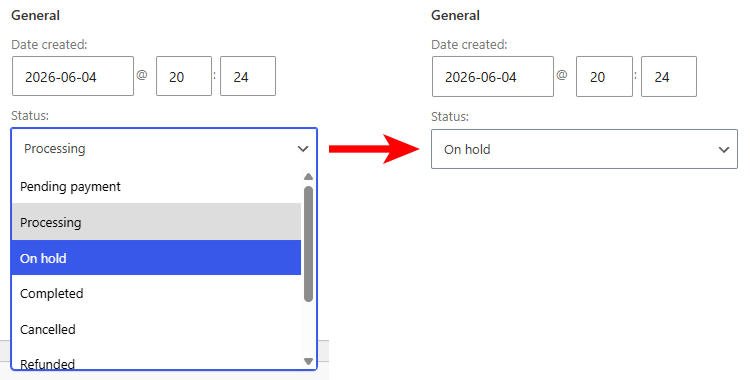 Update a WooCommerce order status to On hold